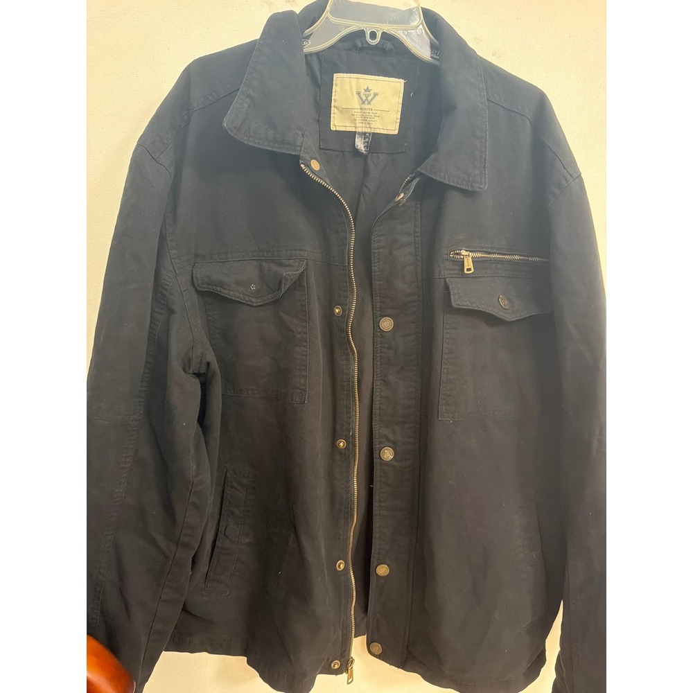 Wenyen Mens Black Cotton Canvas Utility Full Zip Field Jacket Size 3XL